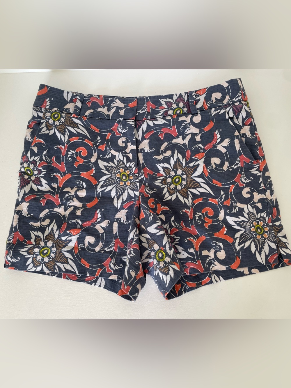 Loft Women’s Floral Print Blue Cotton Riviera Shorts Size 10